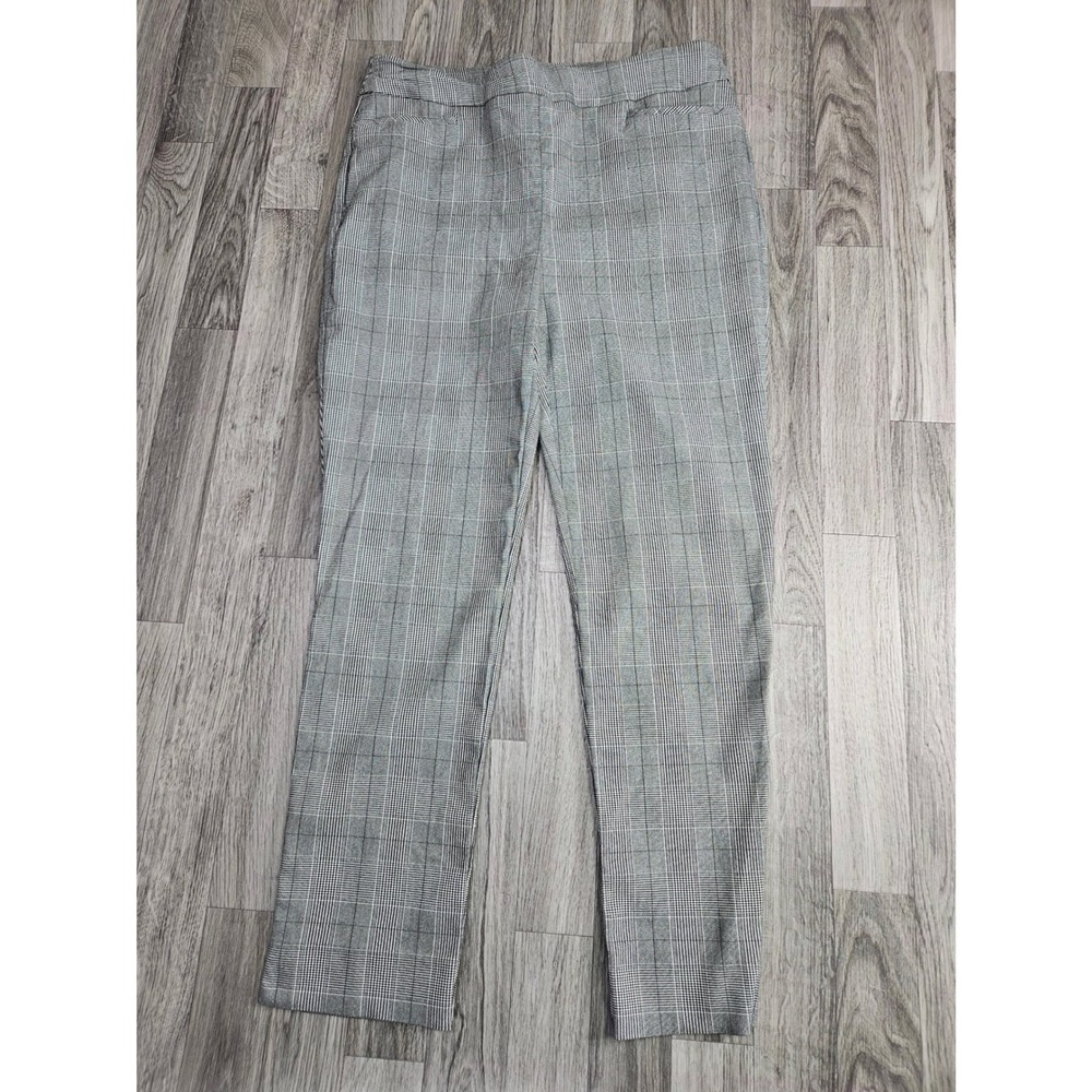Chico's Glen Plaid Trousers Chicos 1.5R US Size 10R Grey Slim Pull‎ On Pants